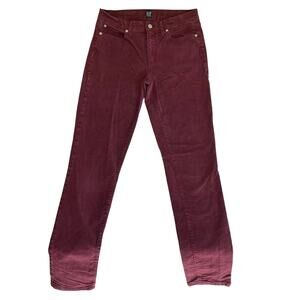 GAP Women Pants 27 TALL Burgundy Corduroy Button 32" Inseam Mid Rise Slim
